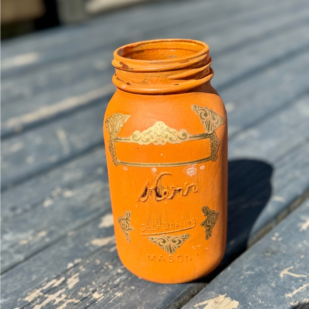 Vintage Hand Crafted Orange and Gold Vase Accents